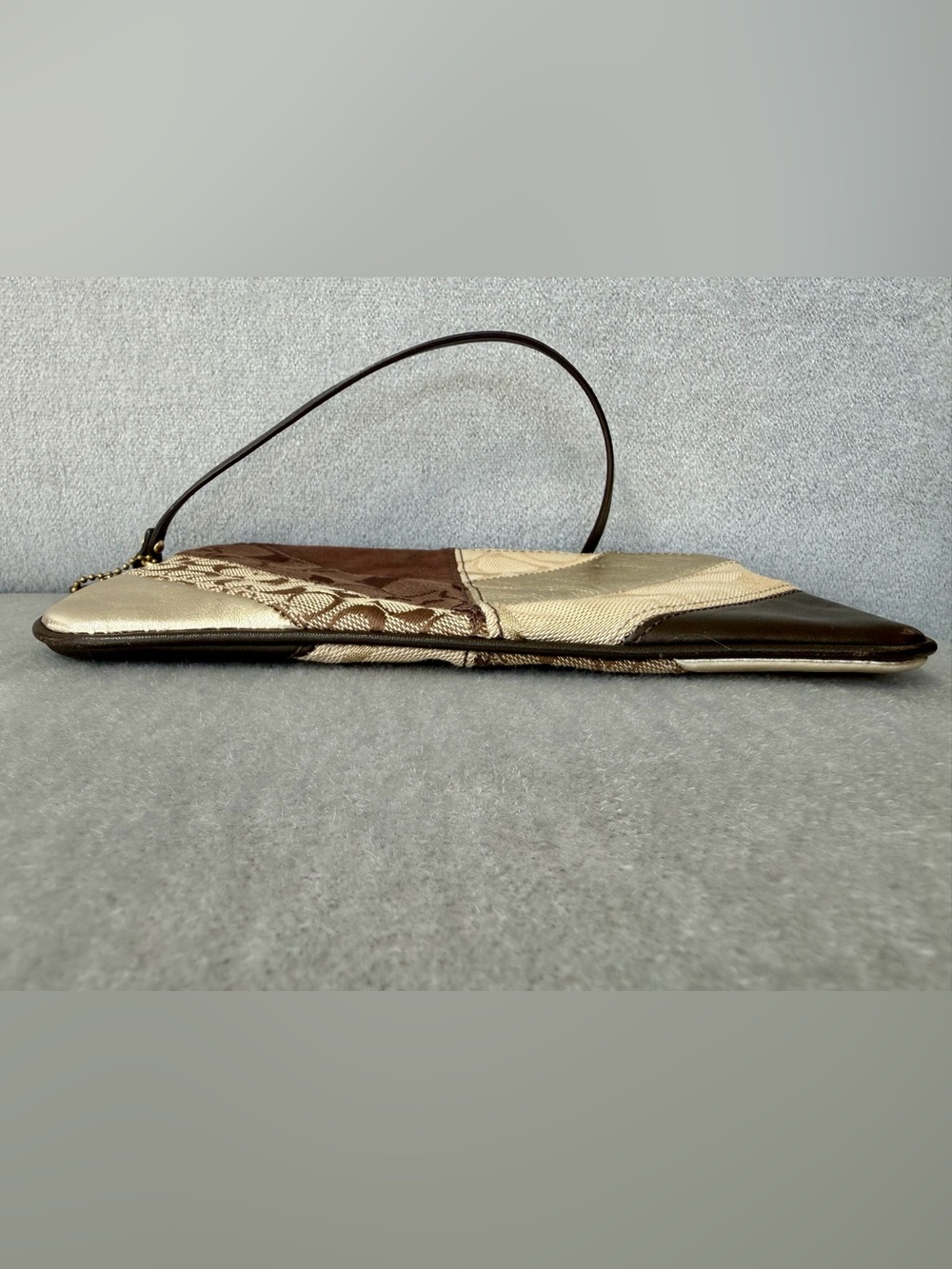 Vintage COACH Y2K Patchwork Leather & Suede Wristlet Brown Gold - Picture 4 of 16